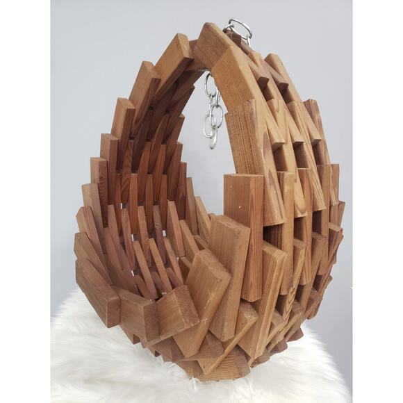 LARGE Vintage MCM Wood Block Planter Hanging Plant Basket Boho Chic‎ Cedar Swag - Picture 8 of 11